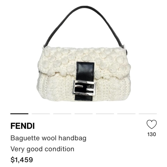 Gorgeous Ivory Authentic FENDI Knit Wool Baguette Bag! - Picture 16 of 16